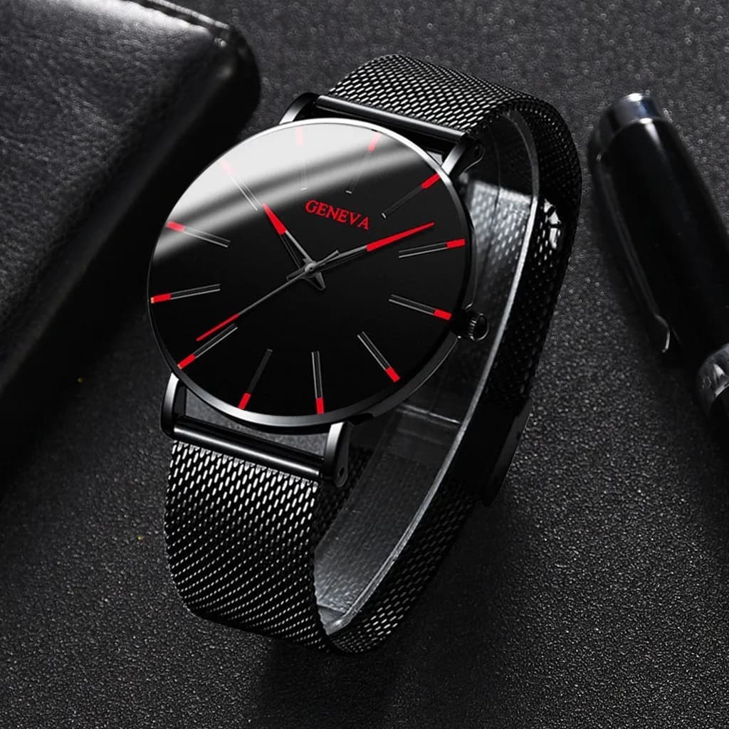 Moda ultra-fino masculino relógios de negócios banda de malha de aço relógio de quartzo masculino relogio masculino