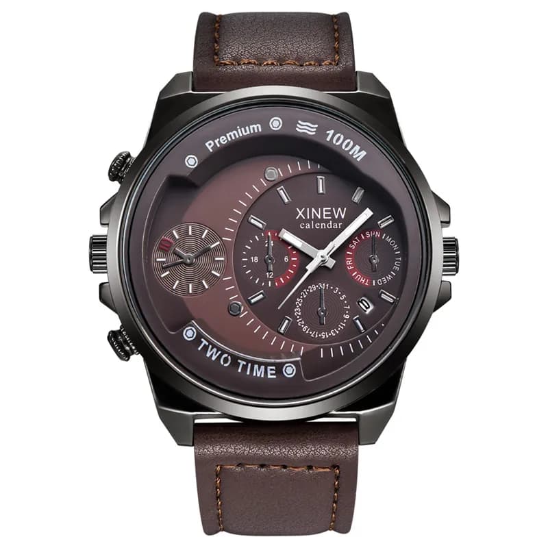 XINEW-Relógio Quartz de Couro Masculino, Relógio Data Simples, Data, Relógios Baratos para Estudantes, Marca de Moda, Erkek Barato Saat