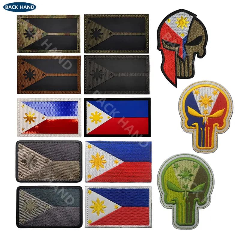 Bandeira filipina Patches Braçadeira Bordado Patch Hook & Loop Embroidery Badge Militar Stripe PVC Emblema para Outdoor Gear