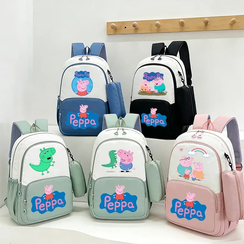 Mochila Peppa Pigs com Estojo de Lápis para Meninos e Meninas, Estudantes, Adolescentes, Mochilas para Homens e Mulheres, Mochila de Viagem, Mochila Escolar
