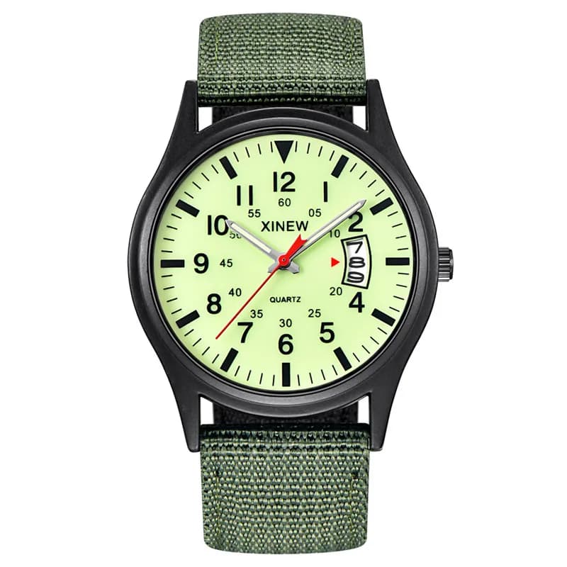 Original xinew marca relógios para homens moda banda de náilon militar esportes data relógio quartzo erkek barato saat relogio masculino