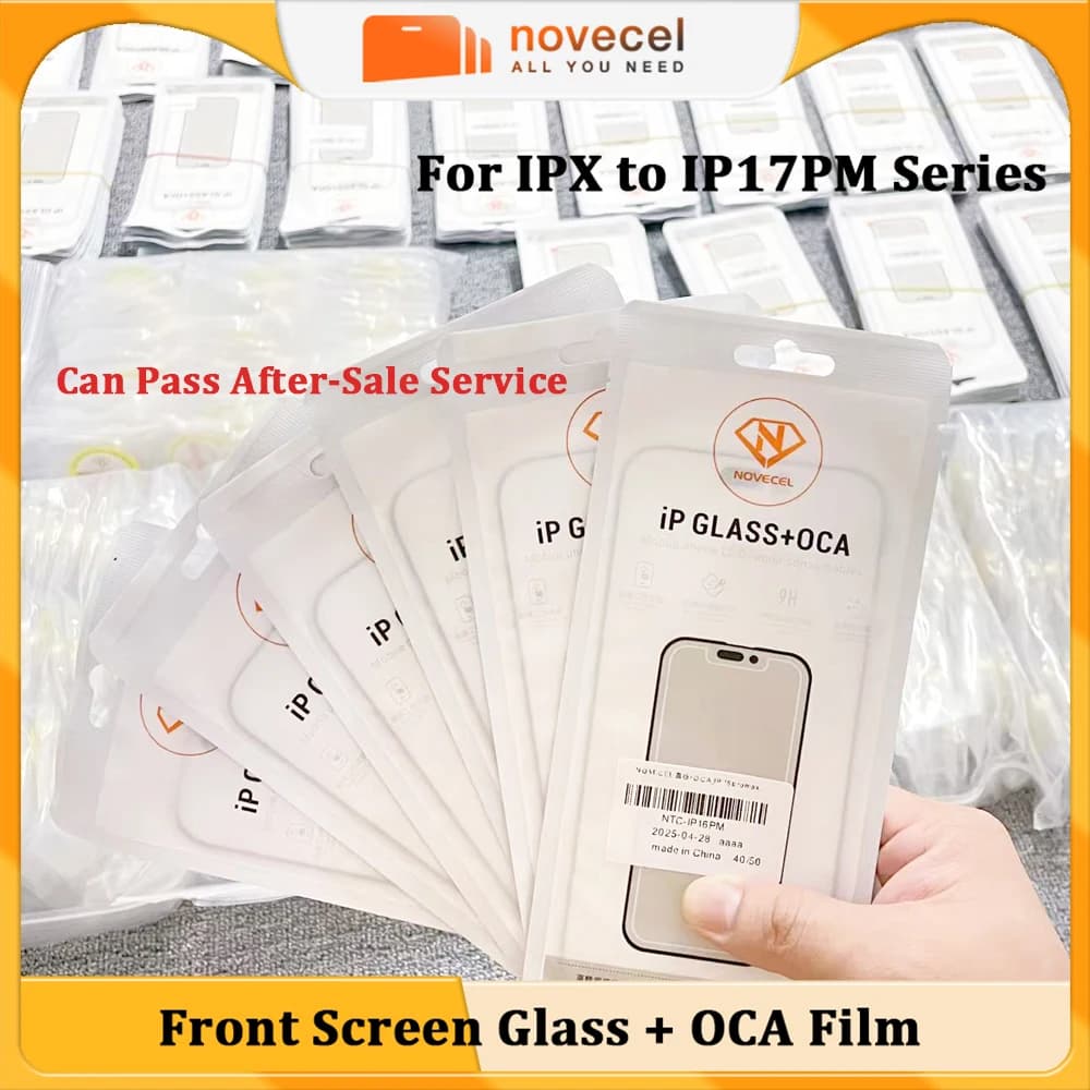 Nocecel 10 peças para iphone 17air 17 pro max 14 15 16 plus 13 mini 12 11 vidro externo + cola oca tela de toque substituição de lente rachada