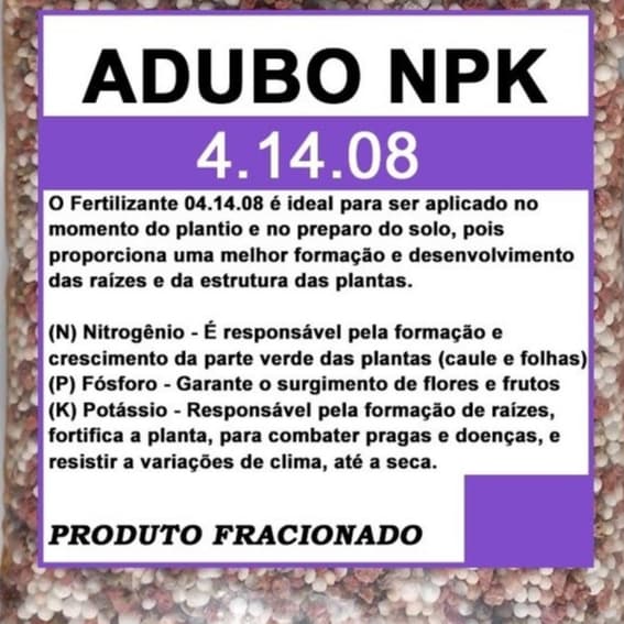 Adubo Fertilizante NPK 041408 Fracionado Hortaliças Flores Suculentas Rosas do Deserto Jardins
