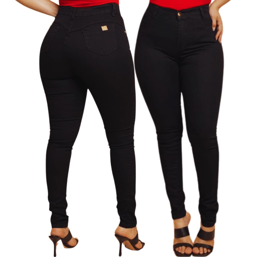 Calça Jeans Feminina Preta Empina Bumbum Cintura Alta Com Lycra Elastano Moda Premium Promoção