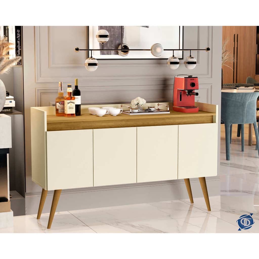 Aparador Buffet Retrô Prateleira Organizadora Sala Artemiz 4 Portas Cantinho Café Achadinho Oferta