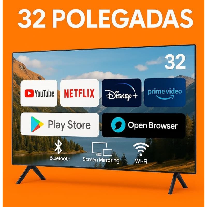 TV Smart LED 32" Wi-Fi Android 14, bluetooth, espelhamento