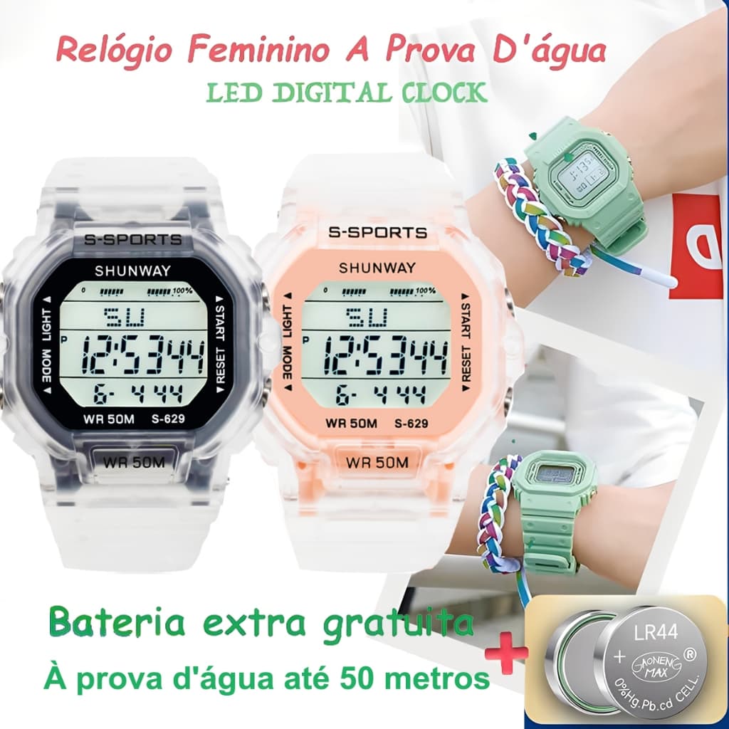 Relógio Feminino Digital À Prova D'Água De Pulso Esportivo Original Led Unissex Presente Ideal