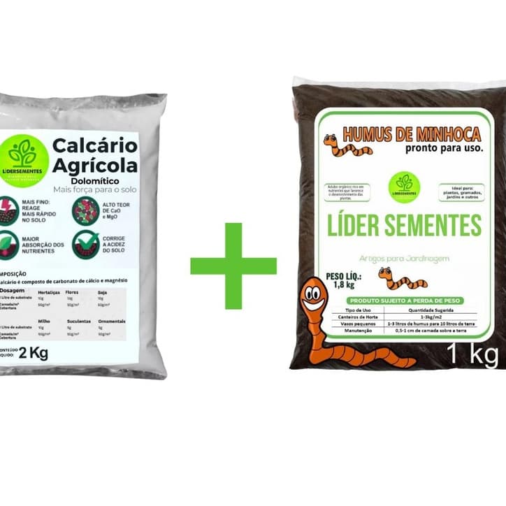 Kit Adubo Humus de Minhoca + Calcário Agrícola Dolomítico Prnt 80% Horta Suculentas Rosas do Deserto