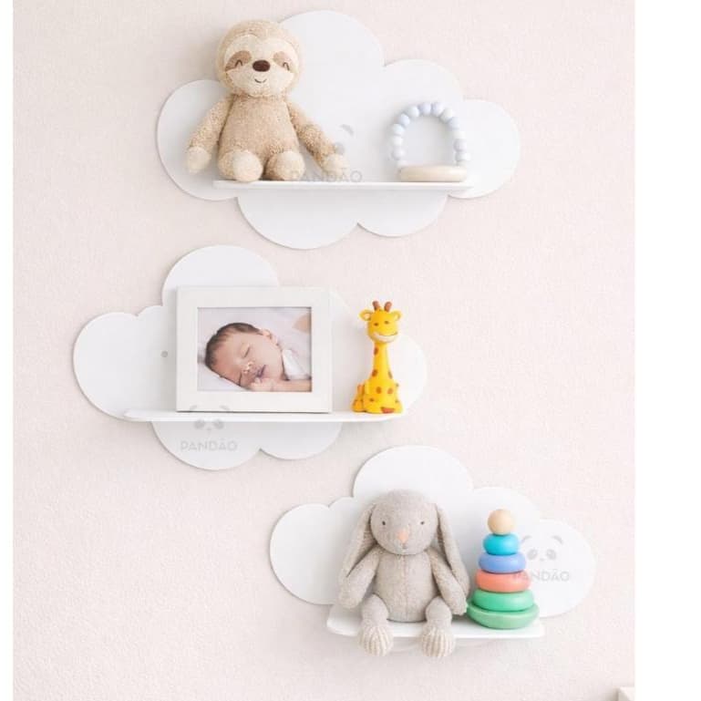 Kit Três Nichos Modelo Nuvem Mdf  Decorado Quarto de Bebê Decoração Mega Oferta Achadinhos da Shopee