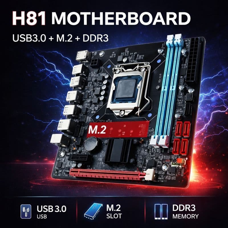Placa Mãe H81 LGA 1150 DDR3 Suporte M.2 SSD HDMI VGA USB 3.0 Ideal P/ Intel Core i7 i5 i3 4ª Geração