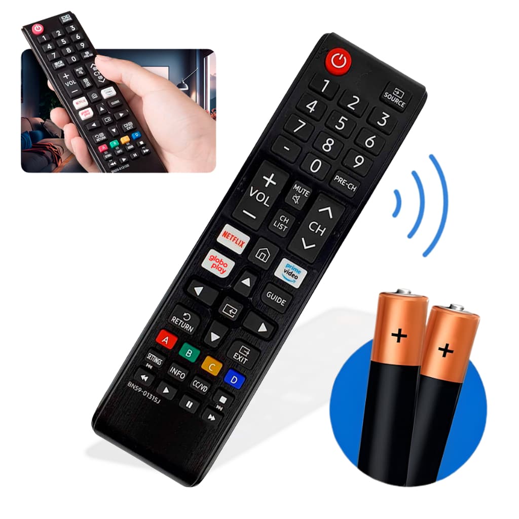 Controle Remoto Para Tv Samsung Smart Netflix Globoplay Prime + 2 Pilhas