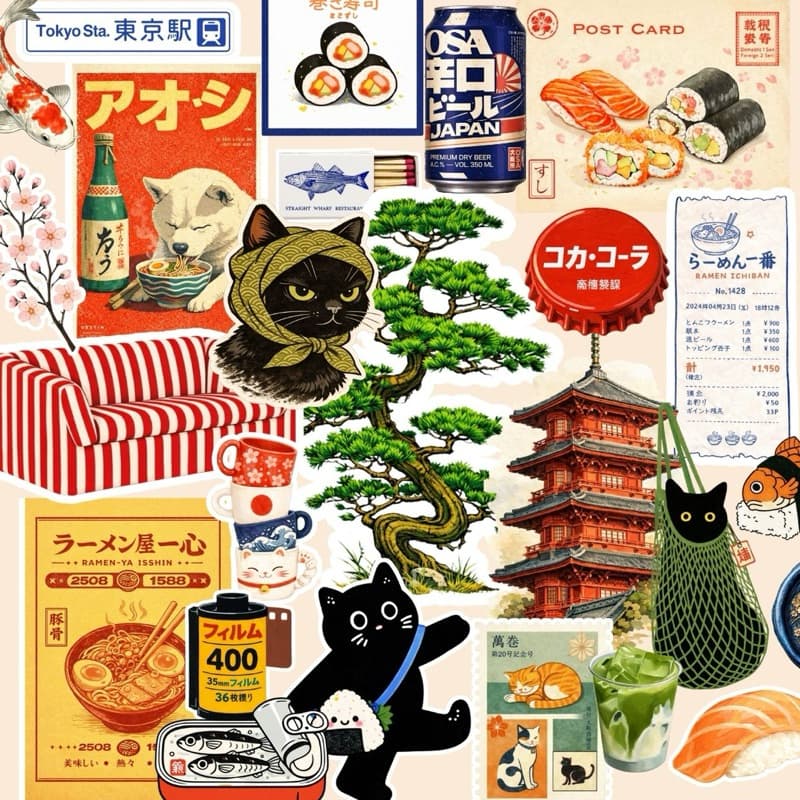 33 Adesivos Japan Aesthetic para Colagem e Personalização de Garrafas Capinhas Kindle Journal
