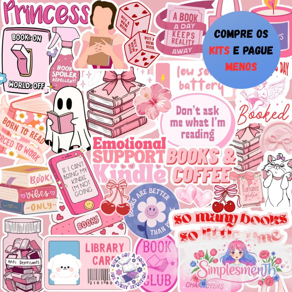 50 Stickers Pink Scrapbook | Adesivos para Kindle, Planner, Journal e Scrapbook