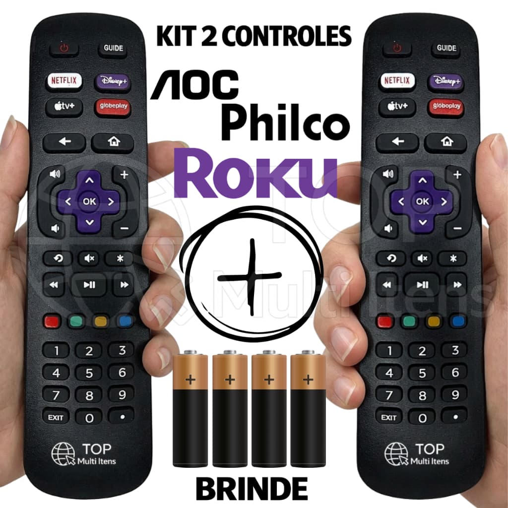 Kit Controle Remoto Tv Smart Roku Universal Aoc P hilco Semp Tcl Britânia Multi 4k 7356 9206