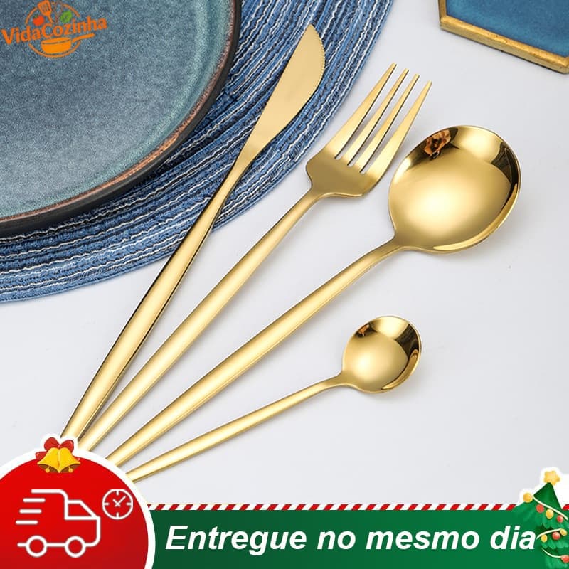 Dourado / Prata Talheres  de Aço Inox  Talheres de prata Garfo Colher Faca Colher De Mesa