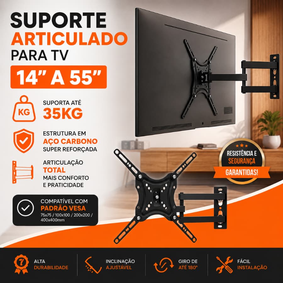Suporte Para TV Articulado 14 a 55 Polegadas de Parede Lcd Led Tv Smart Universal Televisão