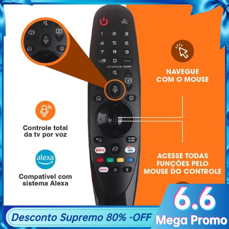 Controle Remoto TV Compatível com Função de voz e Mouse SMART TV NETFLIX e PRIME VIDEO para Televisão-HY-355