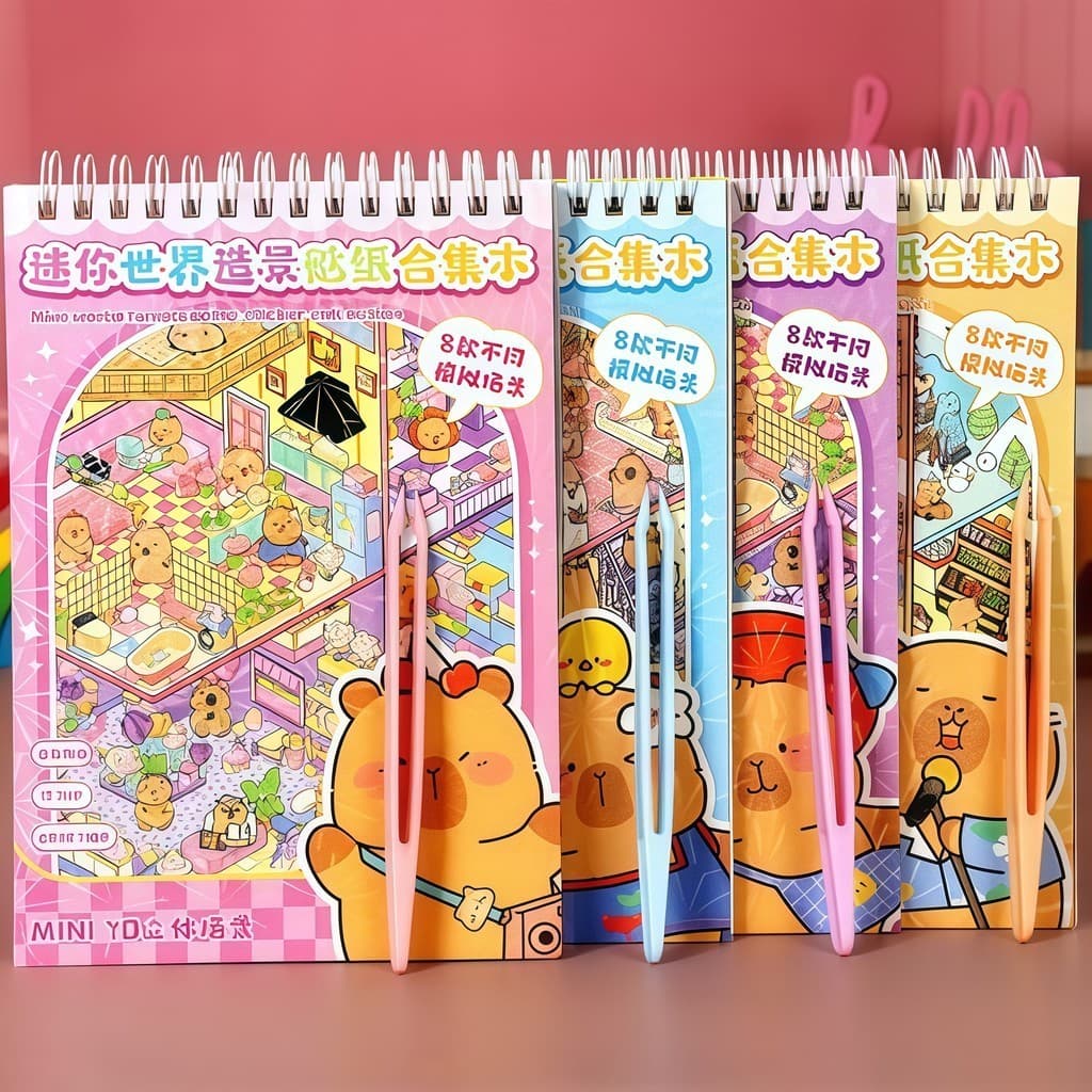 Caderno Adesivos 3d 8 Cenários para montagem + Pinça - livro interativo para Montar e Decorar
