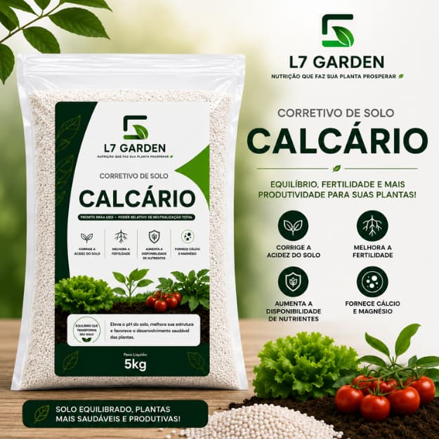 Calcário Dolomítico 5kg Corretivo de Solo pH Cálcio Plantas Flores Gramados Frutíferas Adubação