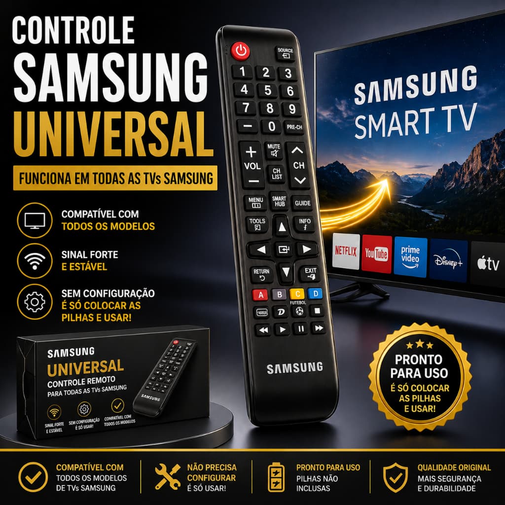 Controle Remoto Samsung LE-7028 Compatível com TVs LCD, LED e Smart TV – Pronto para Uso