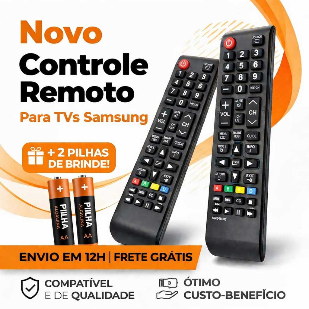 KIT 1 OU 2 CONTROLE REMOTO COMPATÍVEL COM TODOS OS MODELOS SAMSUNG SMART TV com PILHAS INCLUSAS