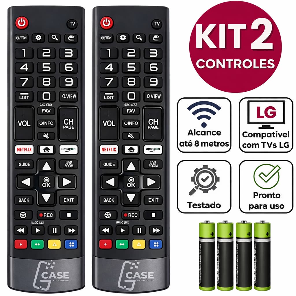 KIT Controle Remoto Para TV LG Generico Compatível Smart 4K LED LCD 24 32 40 43 50 55 65 Polegadas