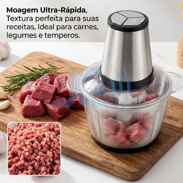 Moedor Triturador Processador SEM ALÇA Elétrico 2L/3L Alimentos Carnes Legumes Aço Inox Multifuncional 110V/220V