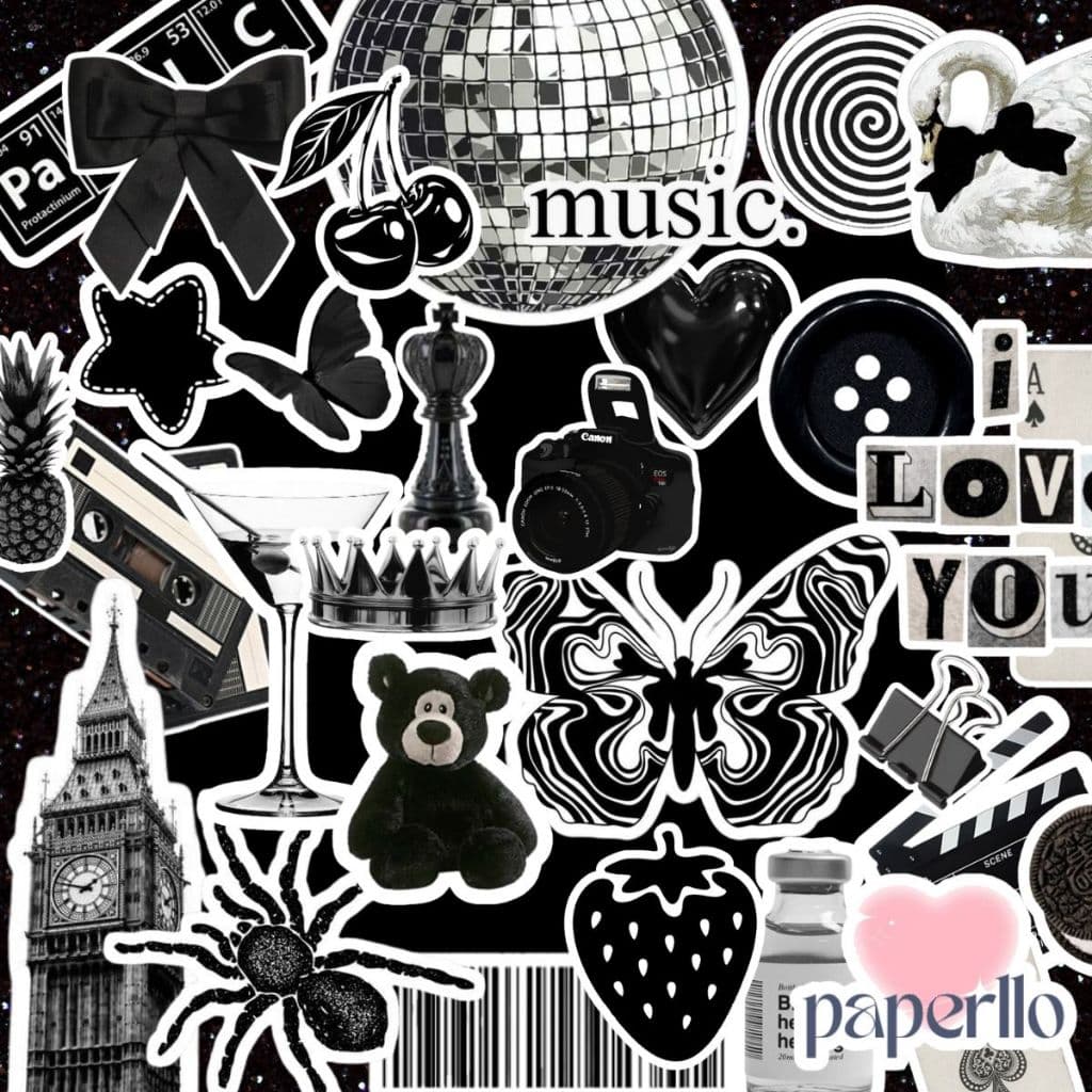 52 Stickers Adesivos Black Aesthetic Impermeáveis Para Decoração e colagem Kindle Cadernos Journal