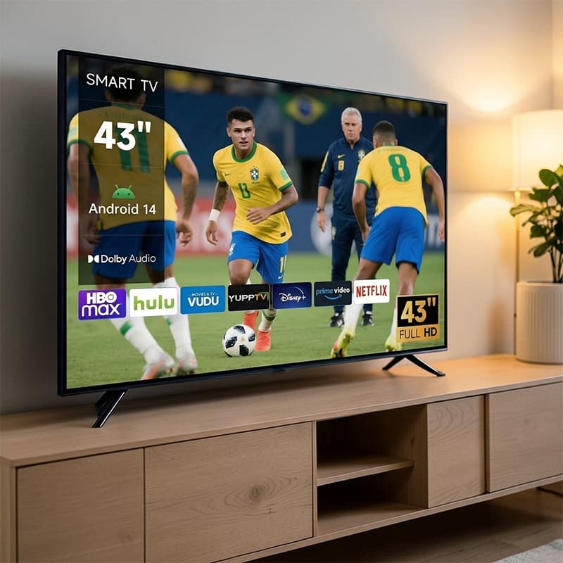 Smart TV HD 43 polegadasAndroid HDMI USB Wi-Fi, Tela Full HD - Com Controle Remoto Padrão Android 14