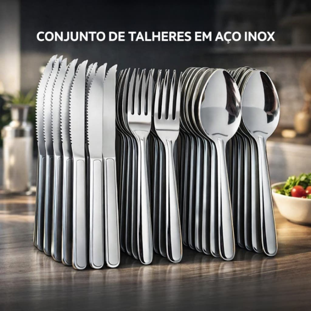 Jogo De Talheres 24/48/72 Peças Aço Inox  Facas - Garfos De Mesa - Colheres Mesa Colheres Sobremesa