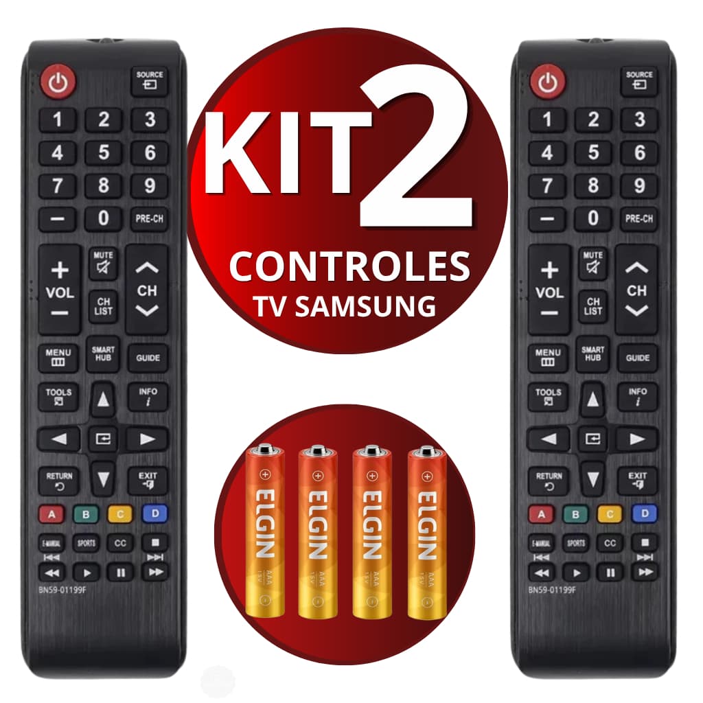 Kit 1 e 2 Controle Remoto para TV Samsung Smart Universal Com Pilhas | Envio Imediato