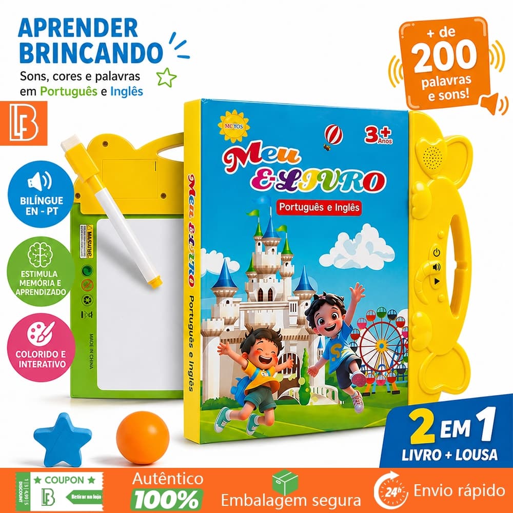 Livro Interativo com Som Bilíngue Português-Inglês Educacional