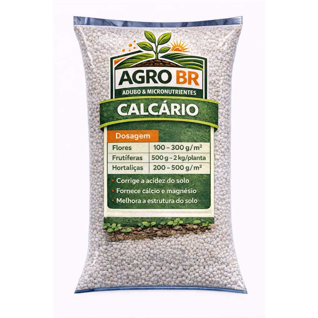 Calcário Dolomítico 5Kg - Fertilizante Corretor de pH Acidez de Solos Fertilizante Calcario