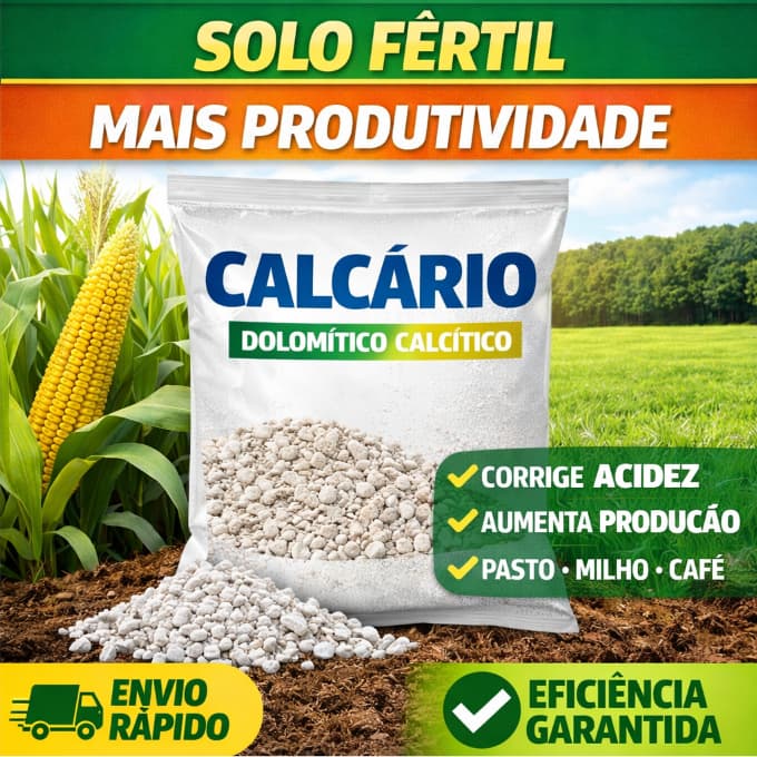 Calcário Agrícola Dolomítico/Calcítico Adubo para Solo, Pasto, Milho e Café 1kg
