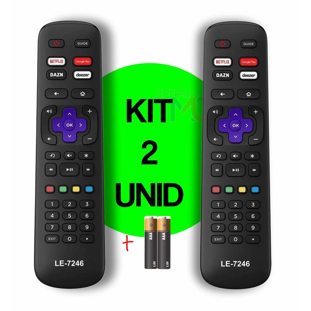 kit 2 Controles Remoto Compatível com Tv Smart Aoc Roku Philco Roku Botão Netflix Deezer Googleplay DAZN