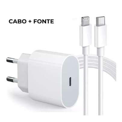 Kit Carregador iPhone Turbo Tipo-C 20W + Cabo Lightining para IPhone Carga rápida