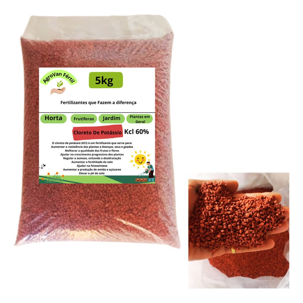 Adubo Cloreto De Potássio vermelho para Plantas + VERDES Em Geral 1KG 2KG 3KG E 5KG FRUTOS MAIS DOCE