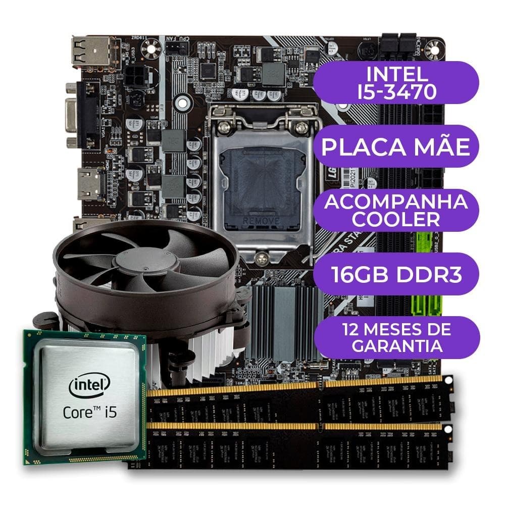 kit Upgrade, Intel Core i5-3470 + Cooler + Placa Mãe 1155 + 16GB DDR3