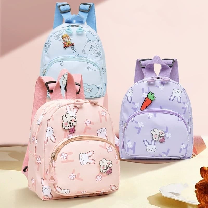 Mochila Infantil Urso e Coelho para Menino e Menina, Alças Acolchoadas e Zíper Durável, Ideal para Escola e Creche