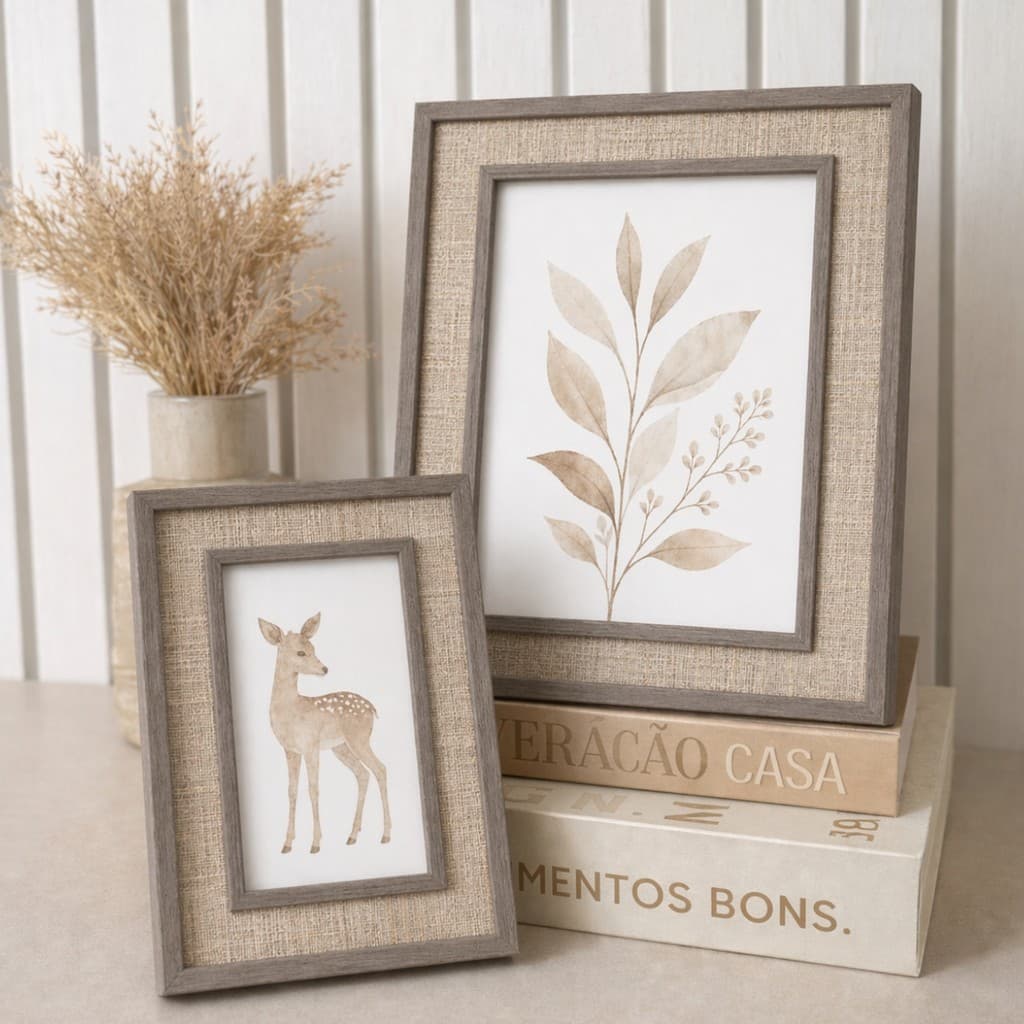 Kit 2 Porta Retratos Claro Moderno Grande Decoração  + Pequeno Para Casa Detalhado Decorar Achadinhos Madeira Escur