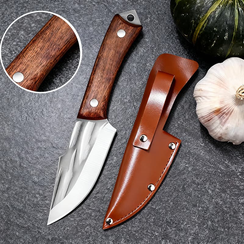 Faca Cutelo Forjado Artesanal Rustico Com Bainha Churrasco Desossar Carne Camping Chefe de Cozinha