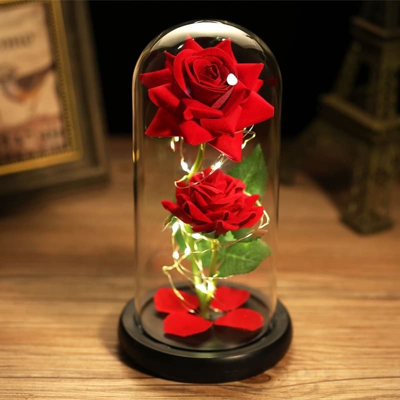 Flor De Folha De Luz LED Rosa Eterna Em Vidro-Presente Para Namorada , Dia Dos Namorados Das Mães E Noivas