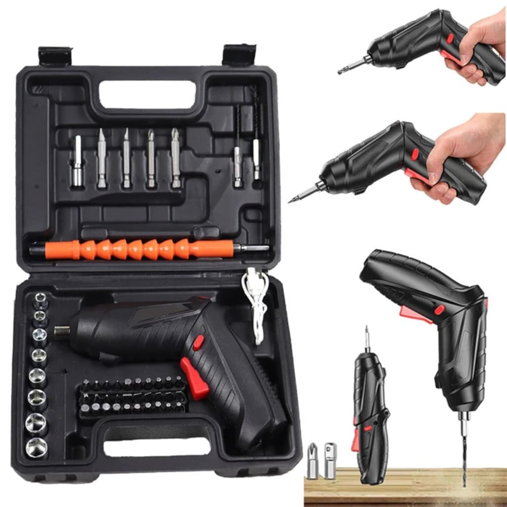 kit Parafusadeira elétrica/furadeira 48 Pçs À Bateria Carregador Usb com maleta Leve Portátil