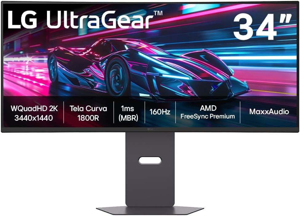 Monitor Gamer LG UltraGear™ Curvo 34G600A-B 34" QuadHD 2K, UltraWide 1800R, 160Hz, 1ms (MBR), AMD FreeSync™ Premium, HDR10, MaxxAudio