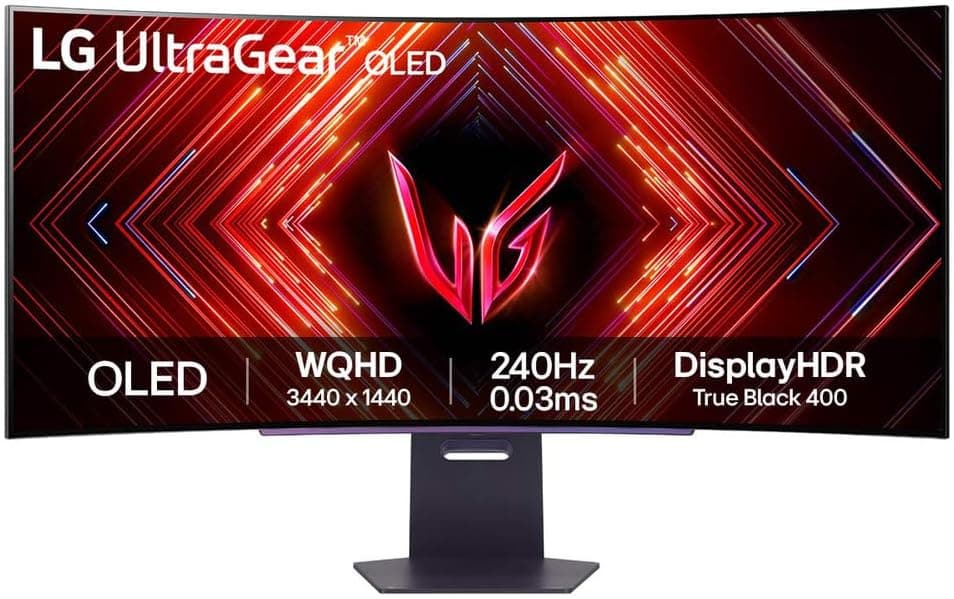 Monitor Gamer LG UltraGear OLED Curvo – Tela OLED 45”, 2K QHD, HDR400 True black, 240Hz, 0,03ms (GtG), NVIDIA® G-SYNC®, AMD FreeSync™ Premium Pro, Taxa de Contraste 1.5M:1 – 45GS95QE-B