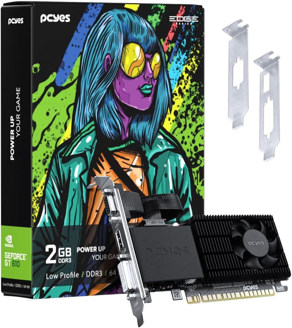 PCYES GPU NVIDIA GEFORCE GT 610 2GB DDR3 64 BIT PROJETO EDGE LOW PROFILE SINGLE FAN - PPE610DR3LPBR