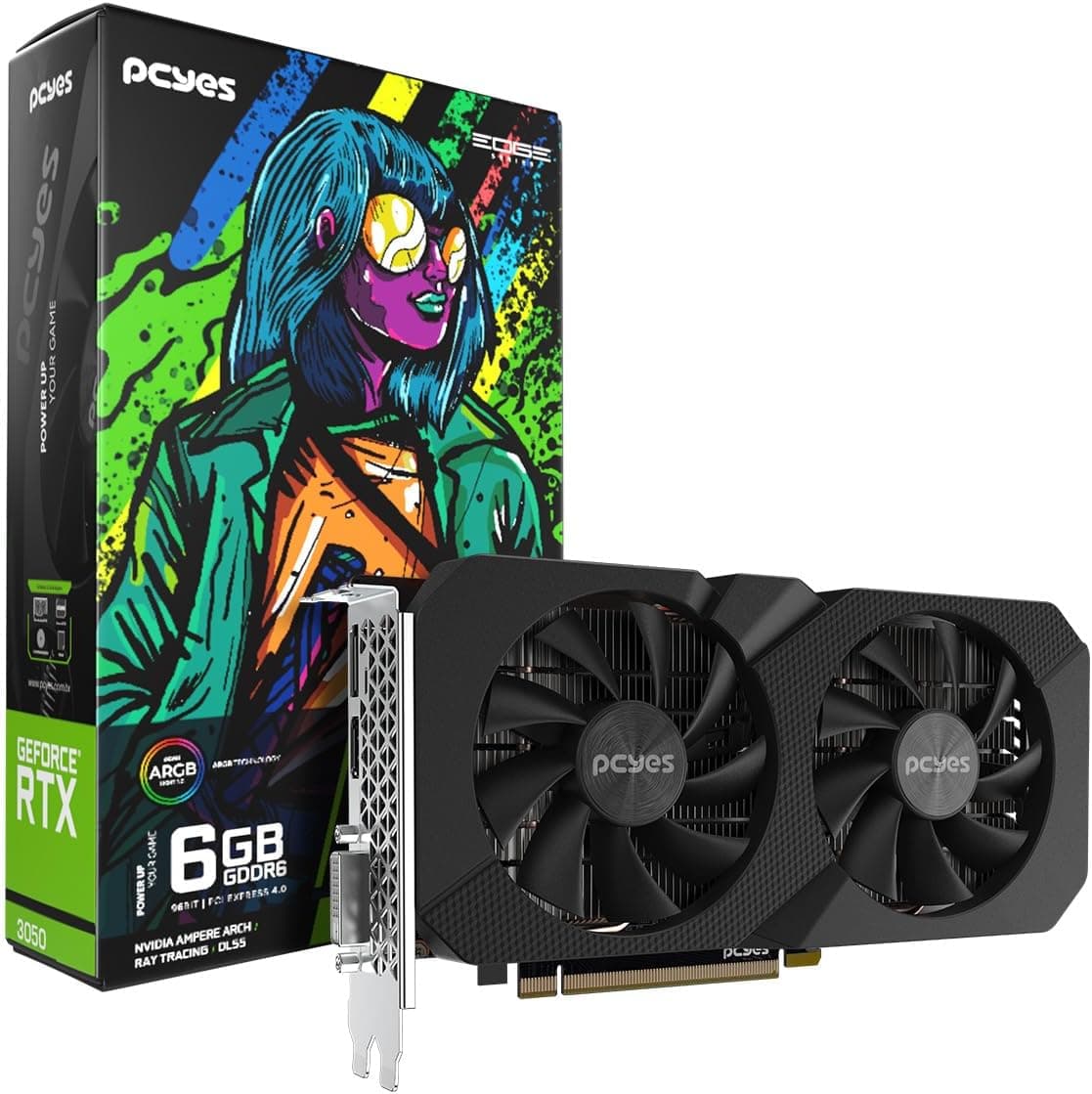 PCYES GPU NVIDIA GEFORCE RTX 3050 6GB GDDR6 96BIT PROJETO EDGE - PVRTX30506BLPE