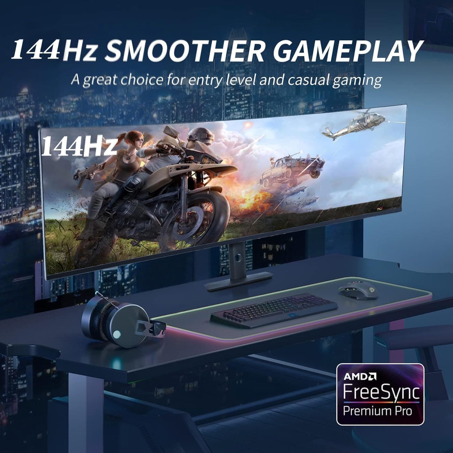 YOGAES Monitor de Jogos Ultrawide de 49 Polegadas Dual QHD (5120x1440) IPS Curvo,5K Monitor de 49 Polegadas, 5K. HDR 400, Alto-falantes Integrados, USB-C,VESA100x100,G-SYNC （144hz）