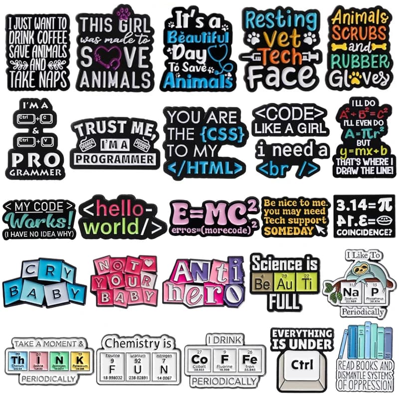 Código criativo esmalte broche programador teclado química tabela periódica livro de café e = mc letras metal crachá lapela pinos jóias
