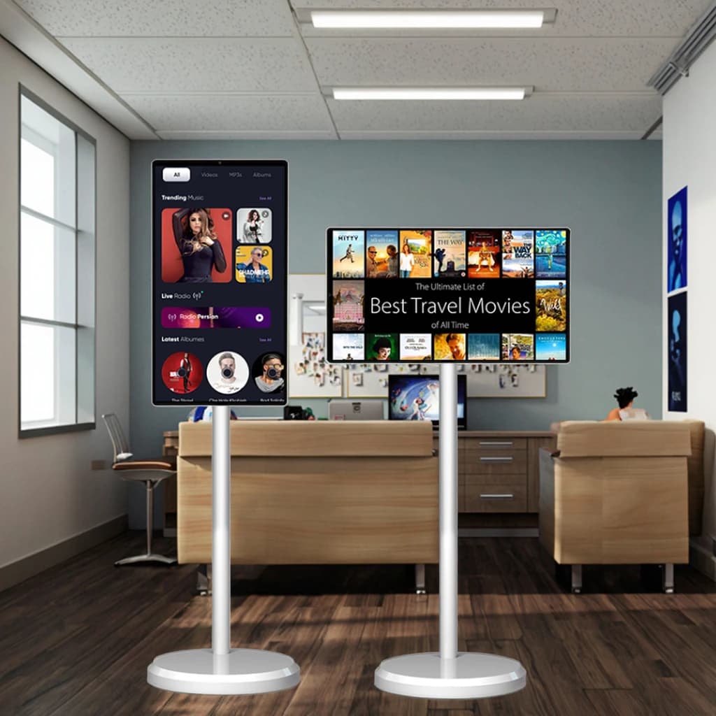 TV LED Mini Smart Android de 21,5 Polegadas 4+64GB com Rodas, Bateria Recarregável, TV Portátil Interativa para Uso Doméstico